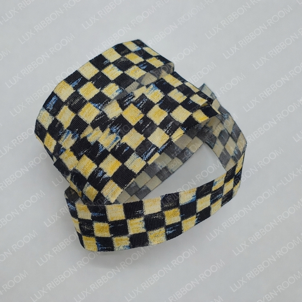 MACKENZIE-CHILDS Courtly Check Ribbon 1" 2 Yds Retired Wireless Taffeta